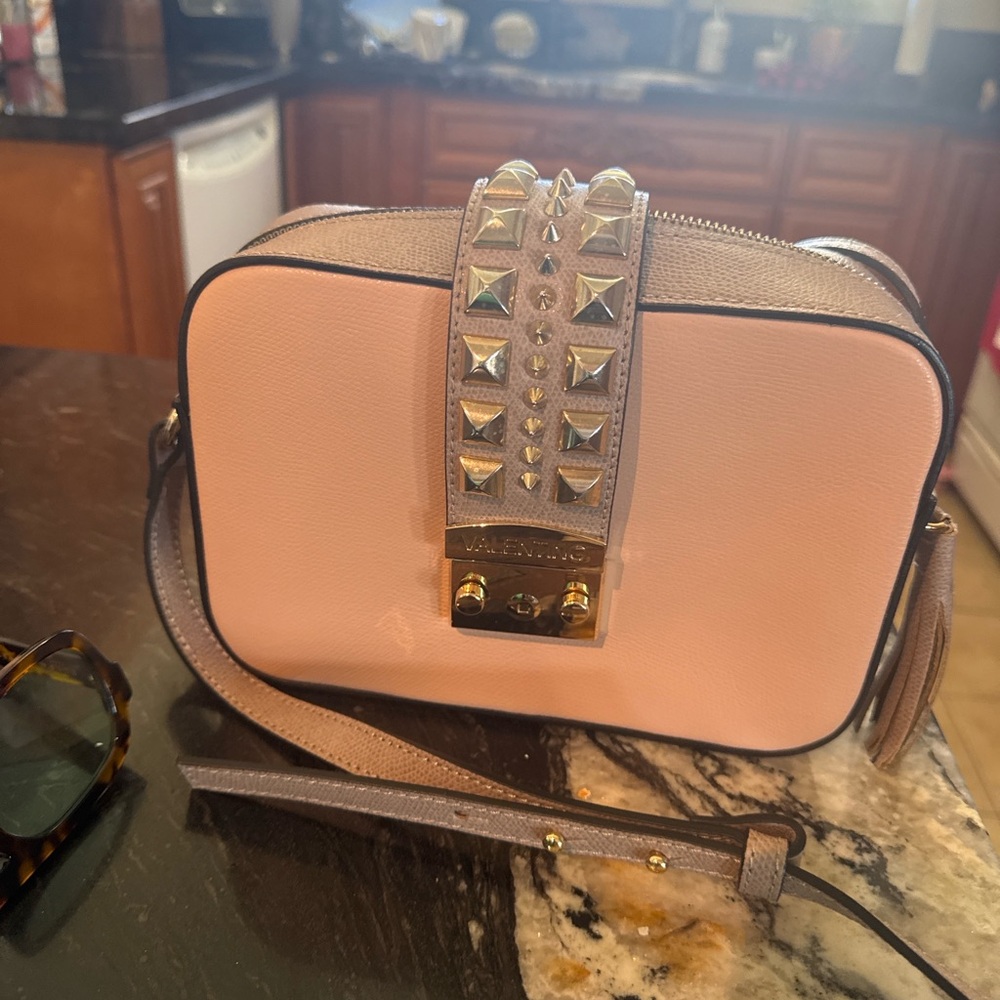 Valentino Pink and Tan Studded Crossbody Bag
